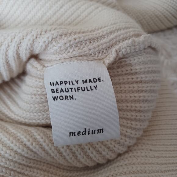 WVN Organic Cotton Neck Beige Chunky Knit Ribbed Turtleneck Sweater Medium - Picture 6 of 7